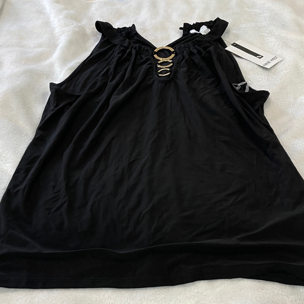 White House Black Market Elegant Black Tank with Gold Accents